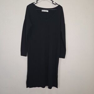 Grana Mongolian Cashmere V Neck Black Sweater Dress Size S